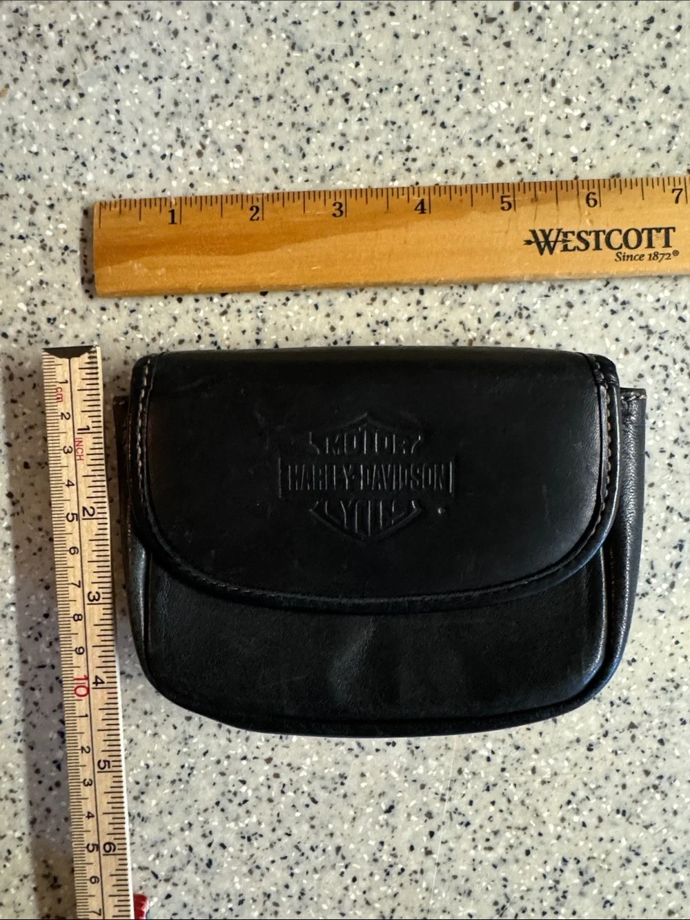 Vtg.Harley‑Davidson Black Leather Belt Pouch with Embossed Shield